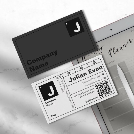 Modern vet typografie monogram QR-code Visitekaartje