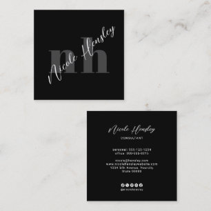 Modern Veteraan Monogram Minimalistische Chic Zwar Vierkante Visitekaartje