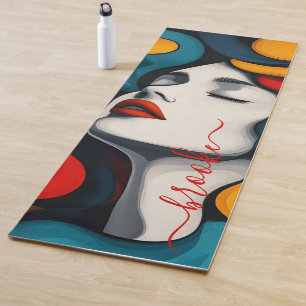 Modern vibrant retrofacemonogram yogamat