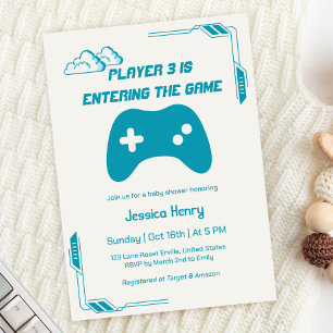 Modern Video Game Player 3 Gaming Baby shower Kaart