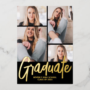 Modern Vier Graduation Party voor fotoscript Folie Uitnodiging