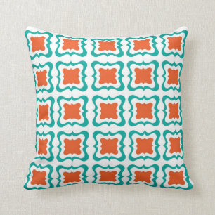 Modern vierkant herhalen Patroon Blauwgroen Sinaas Kussen