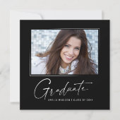 Modern vierkant Minimaal inkt script Afstuderen Fo Aankondiging (Voorkant)