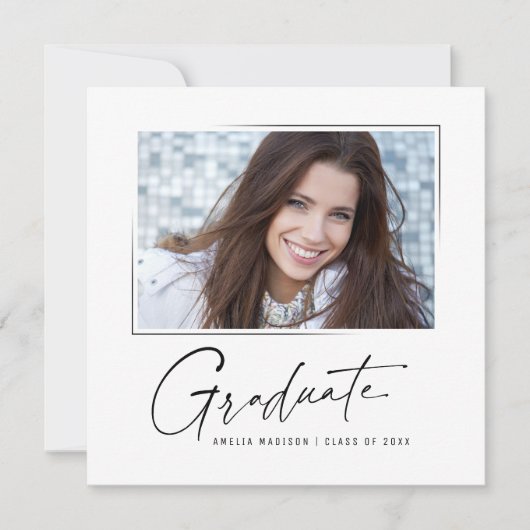 Modern vierkant Minimaal inkt script Afstuderen Fo Aankondiging (Voorkant)