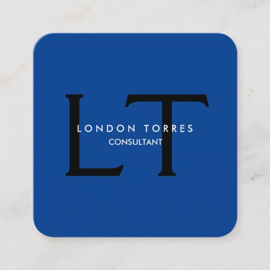 Modern Vierkant Monogram Trendy Blauw Zwart Vierkante Visitekaartje (Voorkant)