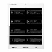 Modern vierkant monogram zwart & wit retouradres etiket (Full Sheet)