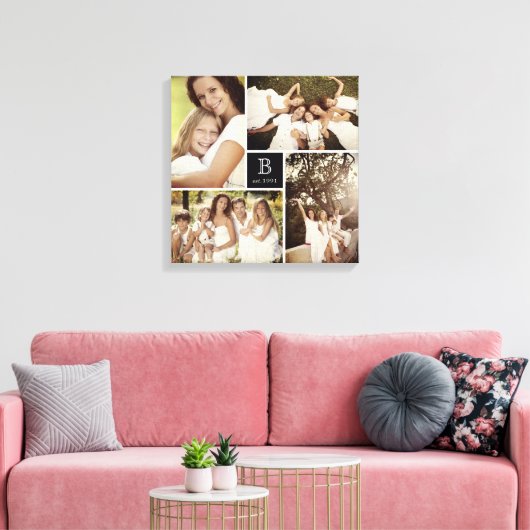 Modern vierkant raster Familiemonogram 4 Foto coll Canvas Afdruk (Insitu (Woonkamer))