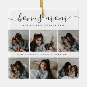 Modern vierkant zwart & wit Schattige foto Moederd Keramisch Ornament