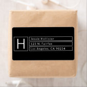 Modern vierkantig monogram zwart & wit retouradres etiket (Insitu)
