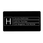 Modern vierkantig monogram zwart & wit retouradres etiket (Voorkant)