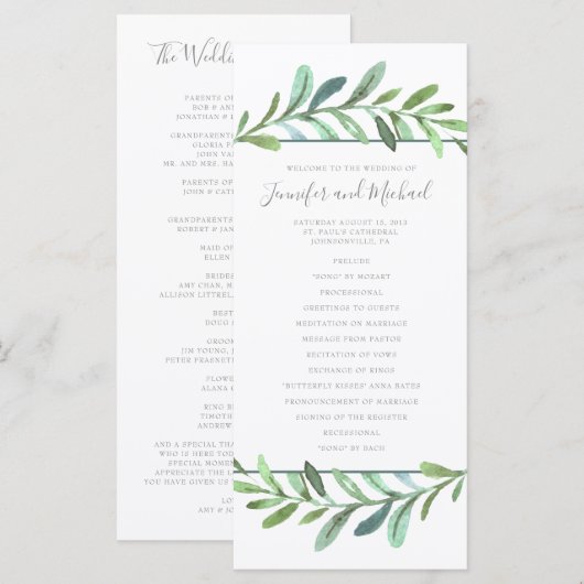 Modern Vines Botanical Wedding Program Programma (Voorkant / Achterkant)