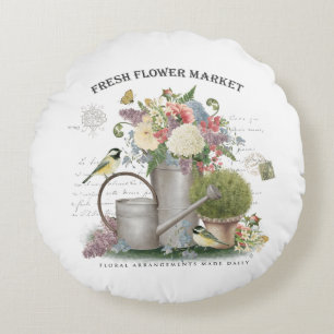Modern Vintage french farmhouse flower garden Rond Kussen