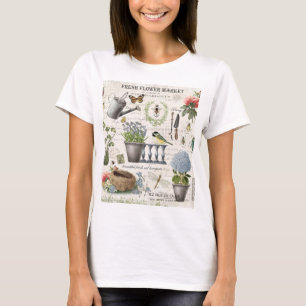 Modern Vintage french farmhouse flower garden T-shirt