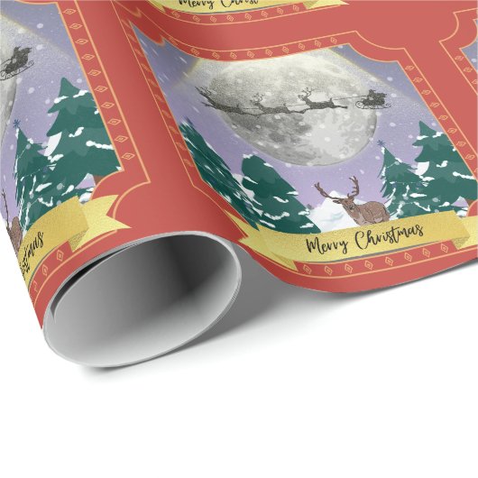 Modern Vintage Kerstnacht met kerstman Cadeaupapier (Rol Hoek)