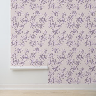 Modern Violet op Blush Flower Doodle Behang