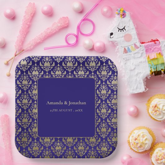 Modern Violet Paarse en gouden Patroon Bruiloft Papieren Bordje (Feest)