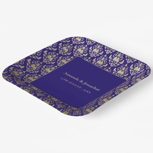 Modern Violet Paarse en gouden Patroon Bruiloft Papieren Bordje (Gebogen)
