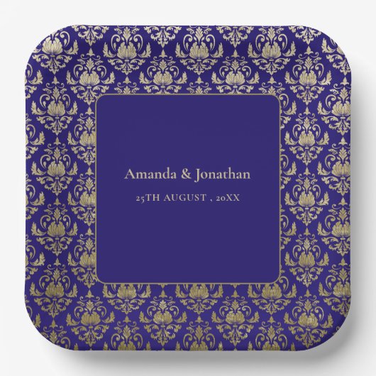 Modern Violet Paarse en gouden Patroon Bruiloft Papieren Bordje (Voorkant)