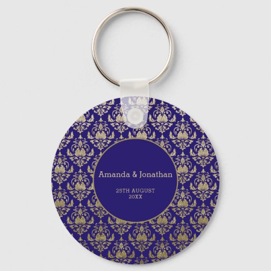 Modern Violet Paarse en gouden Patroon Bruiloft Sleutelhanger (Voorkant)