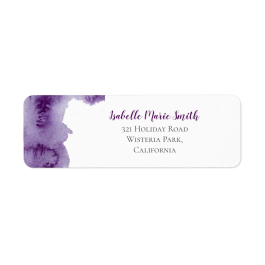 Modern Violet Waterverf Paint Splash Wedding Etiket (Voorkant)