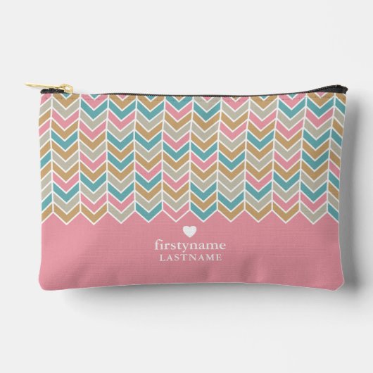 Modern visgraat patroon - roze blauw goud etui (Voorkant)