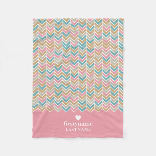 Modern visgraat patroon - roze blauw goud fleece deken (Voorkant)