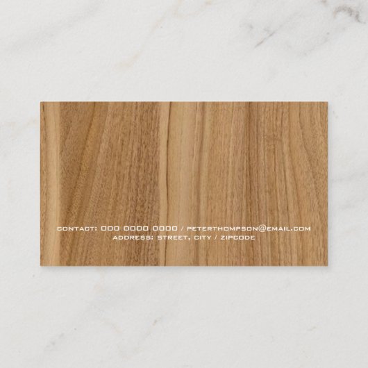 Modern visitekaartje dat houtnerf simuleert (Achterkant)