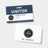 Modern Visitor Pass ID Badge Blue (Voor- en achterkant)