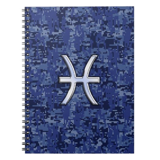 Modern Vissen Sterrenbeeld Navyblauw Digitaal Camo Notitieboek (Voorkant)