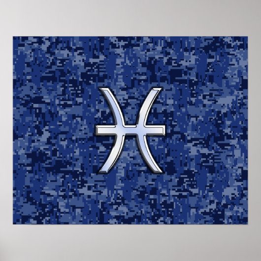 Modern Vissen Sterrenbeeld Navyblauw Digitaal Camo Poster (Voorkant)