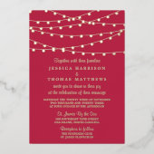 Modern Viva Magenta String Lights Wedding Real Folie Uitnodiging (Voorkant)