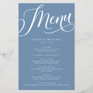 Modern Vlaams Manuscript, robuust Blauw Papiermenu Flyer