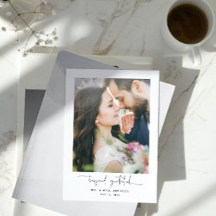 Modern voorbij Grateful Script 2 Photo Wedding Bedankkaart