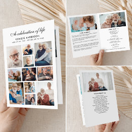 Modern Vouwbaar 14-Foto Herdenkings-/Uitvaartprogr Programma