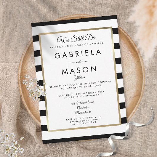 Modern Vow Renewal Klassic Stripe Gold Border Kaart