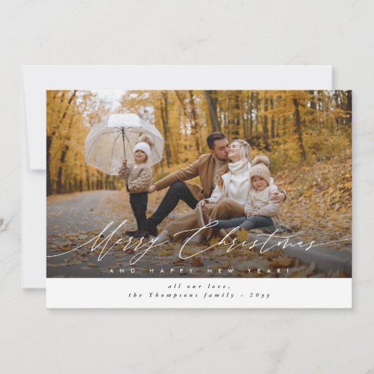 Modern vrolijk kerstfeest en gelukkig nieuwjaar 4 feestdagenkaart (Voorkant)