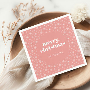 Modern vrolijk kerstroze met sneeuwvlok patroon servet