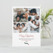 Modern vrolijk kerstscript familie 5 foto's feestdagenkaart (Staand voorkant)