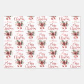 Modern vrolijk kerstscript Red Bow Holly Naam Inpakpapier Vel (Voorkant)