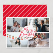 Modern vrolijk script rood 4 foto Kerstmis collage Feestdagenkaart (Voorkant / Achterkant)