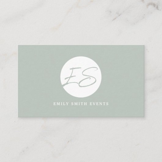 Modern Vrouwelijk Sage Monogram QR-code Visitekaartje (Voorkant)
