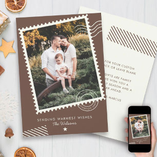 Modern Warm Earth Tone Family Photo Schattige Stem Feestdagenkaart