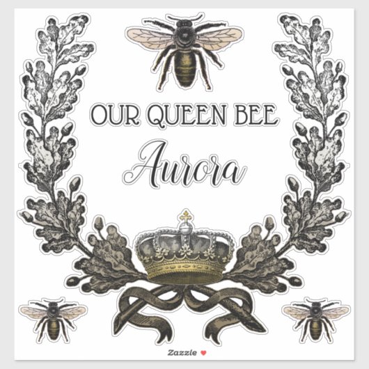 Modern Warm Sepia Krans Queen Bee Baby Sticker (Vel)