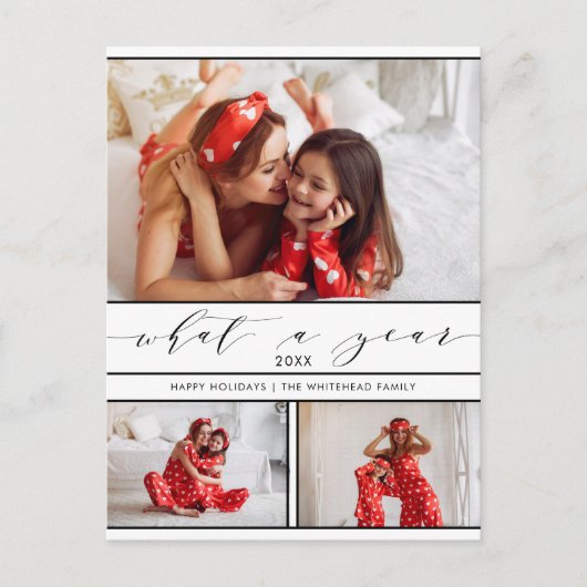 Modern Wat een jaar Wit 3 Fotocollage Feestdagenkaart (Voorkant)