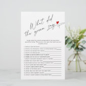 Modern Wat zei de bruidegom vrijgezellenfeest spel (Staand voorkant)