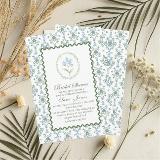 Modern Watercolor Blue flowers Bridal ShInvitation Kaart