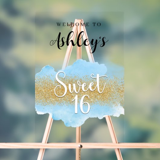 Modern Watercolor Blue Sweet 16 Sixteen (Neutre)