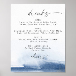 Modern Watercolor   Blue Wedding Drinks Menu Sign Poster