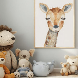 Modern Watercolor Giraffe Nursery Wall Art Poster