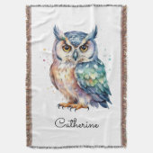 Modern Watercolor Horned Owl Personalized Deken (Voorkant Verticaal)